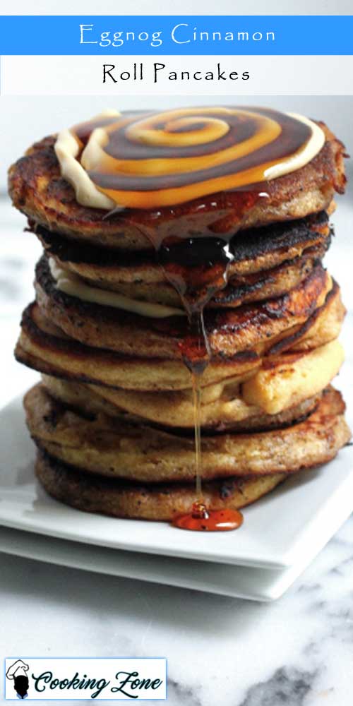 Eggnog Cinnamon Roll Pancakes